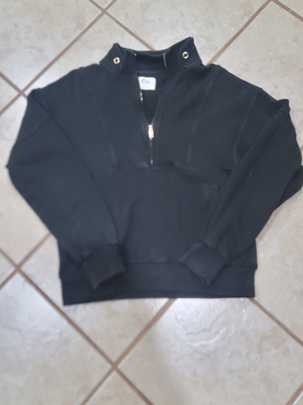 ZYIA Black Zip-Up Mock Neck Sweater with Gold Hardware